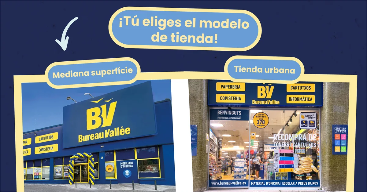 Creatividad de Bureau Vallée sobre sus dos formatos de tienda
